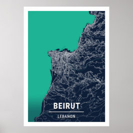 Beirut - Libanon Blue Dark City Map Poster