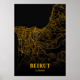 Beirut - Libanon - Goldene Stadtkarte Poster