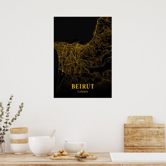 Beirut - Libanon - Goldene Stadtkarte Poster (Küche)