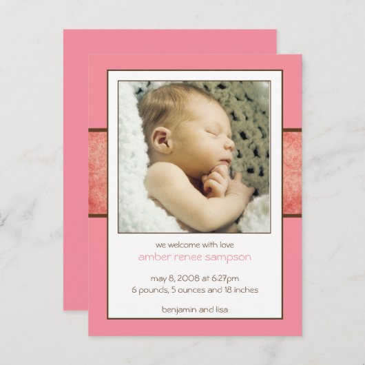 Beispiel Amber Birth Announcement Ankündigungspostkarte (Vorne/Hinten)