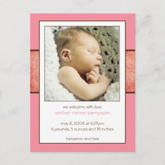 Beispiel Amber Birth Announcement Ankündigungspostkarte (Vorderseite)