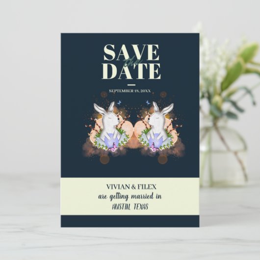 Beispiel Dunkelgrüner Osterhase Save the Date Einladung (Stehend Vorderseite)