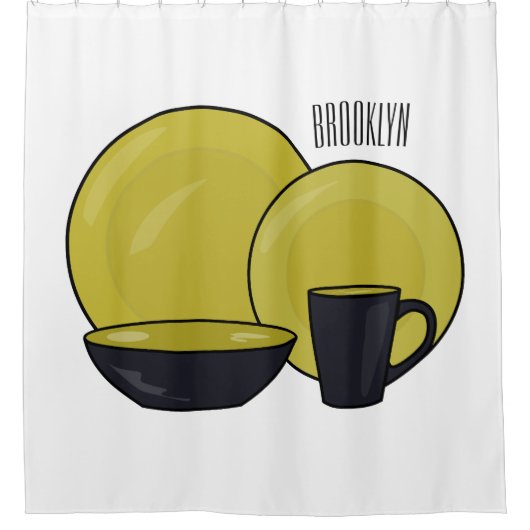 Beispiel für das Set von Tableware Cartoon Duschvorhang (Vorderseite)