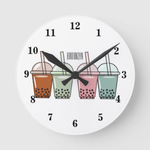 Beispiel für den Cartoon von Bubble Tee Runde Wanduhr