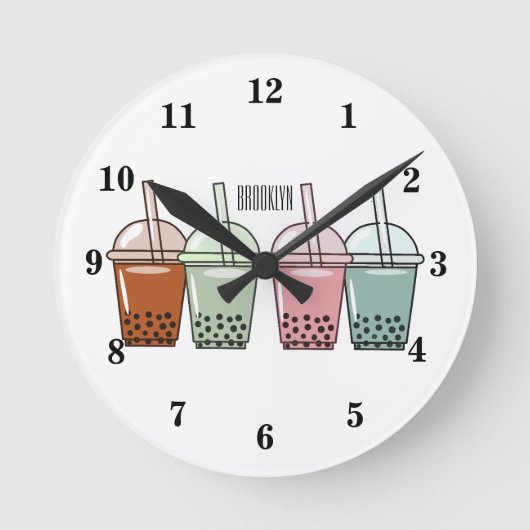 Beispiel für den Cartoon von Bubble Tee Runde Wanduhr (Vorderseite)