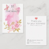 Beispiel für die rosa Blumenseife Visitenkarte (Vorne/Hinten)