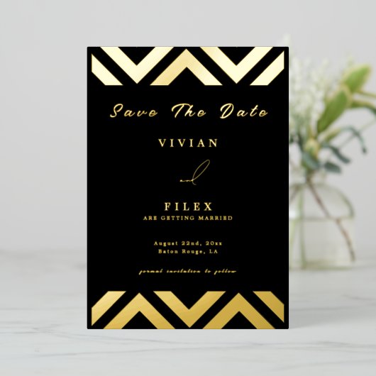 Beispiel für eine klassische Golden Line Wave Save Folieneinladung (Stehend vorne)