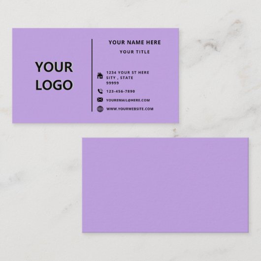 Beispiel für eine Lila Visitenkarte für berufliche (Vorne/Hinten)