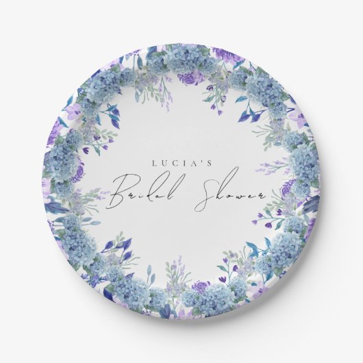 Beispiel für Lila Blumengarten Blaues Brautparty Pappteller (Vorderseite)