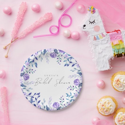 Beispiel für Lila Blumengarten Blaues Brautparty Pappteller (Party)