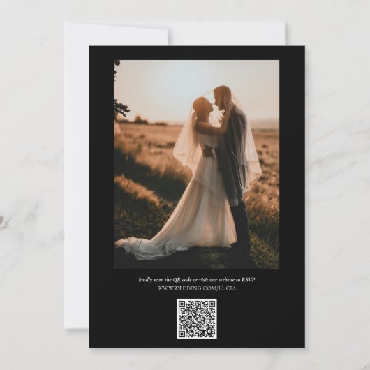 Beispiel für Schwarz-Weiß-Foto und QR-Code Hochzei Einladung (Rückseite)