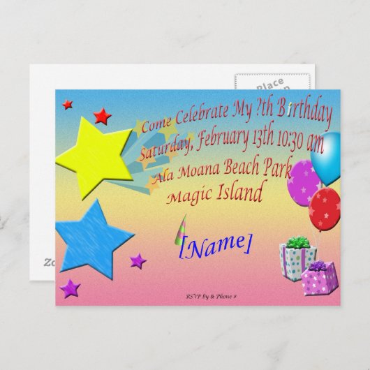 Beispiel Geburtstagskarte Einladungspostkarte (Vorne/Hinten)