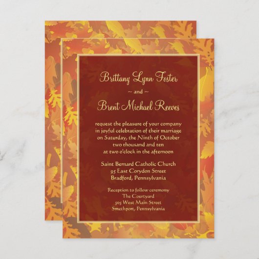 Beispiel Hochzeitseinladung - Herbst-Nebelrahmen Einladungspostkarte (Vorne/Hinten)