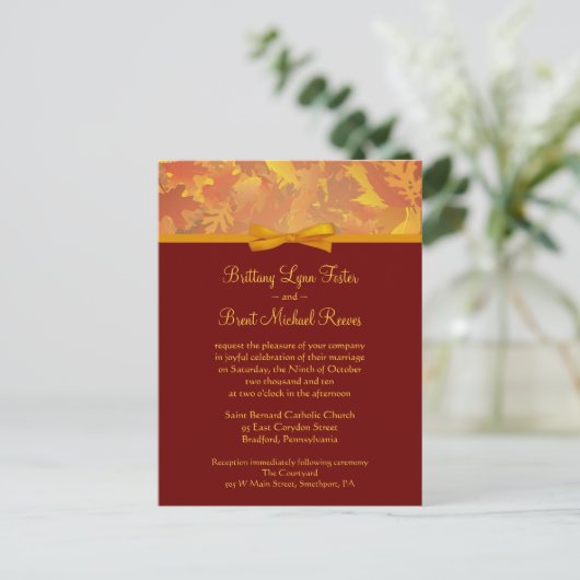 Beispiel Hochzeitseinladung - Herbstblätter Einladungspostkarte (Stehend Vorderseite)