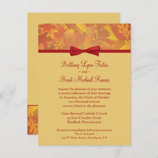 Beispiel Hochzeitseinladung - Herbstblätter - leic Einladungspostkarte (Vorne/Hinten)