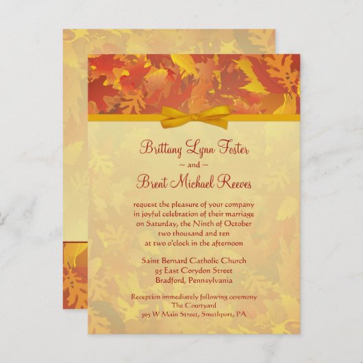 Beispiel Hochzeitseinladung - Herbstfeuer - Gold Einladungspostkarte (Vorne/Hinten)