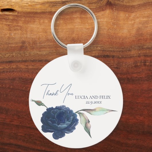 Beispiel Navy Blue Rose Hochzeit Vielen Dank Schlüsselanhänger (Vorderseite)