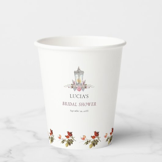 Beispiel Rose mit Flora und Lantern Brautparty Pappbecher (Vorderseite)