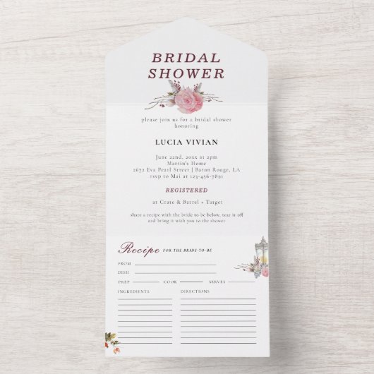 Beispiel Rustikale Rose und Laternenwintern All In One Einladung (Innen Boden)