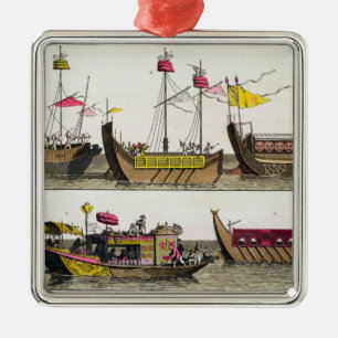 Beispiele der chinesischen Schiffe, Illustration Silbernes Ornament