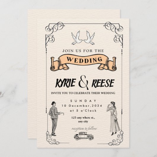 Beispielklassische Hochzeitseinladung Einladung (Vorne/Hinten)