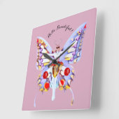 Bejewele Lady Butterfly Art Deco Bild Quadratische Wanduhr (Winkel)