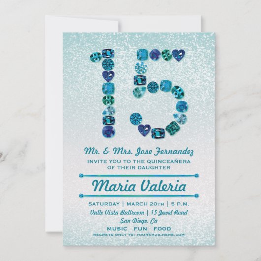 Bejeweled 15. Geburtstag Quinceañera Party Invites Einladung (Vorderseite)