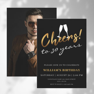 Bejubeln bis 30 Jahre Gold Black Adult Geburtstag Einladung