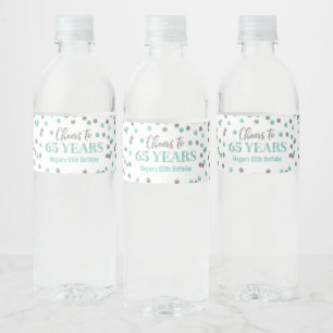 Bejubeln zu 65 Jahren Aqua Silver Confetti Geburts Wasserflaschenetikett