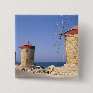 Bekannte alte Windmühlen von Rhodos, Griechenland Button