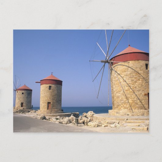 Bekannte alte Windmühlen von Rhodos, Griechenland Postkarte (Vorderseite)