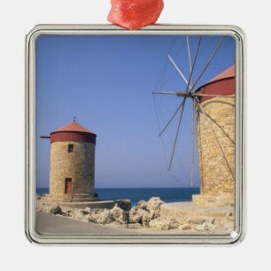 Bekannte alte Windmühlen von Rhodos, Griechenland Silbernes Ornament