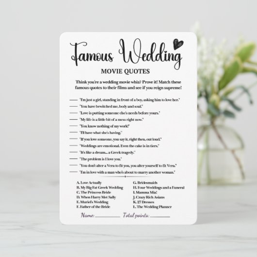 Bekannte Glücksspiele für Hochzeitsspiele - Zitate Einladung (Stehend Vorderseite)