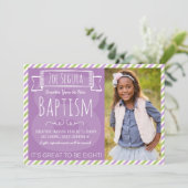 Bekanntgabe der Taufe für lila und grüne Streifen Einladung (Stehend Vorderseite)