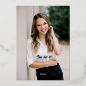 Bekanntgabe von Foil Script Retro Blumen Abschluss Folieneinladung (Rückseite)