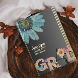 Bekanntgabe von Foil Script Retro Blumen Abschluss Folieneinladung