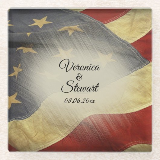 Beklagte Namen und Datum amerikanischer Flaggen Glasuntersetzer (Vorderseite)
