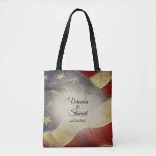 Beklagte Namen und Datum amerikanischer Flaggen Tasche
