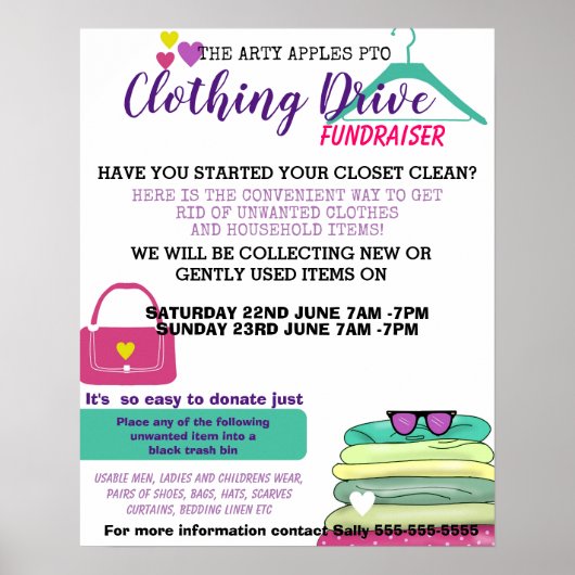 Bekleidungsantrieb PTA Schule Fundraising-Poster P Poster (Vorne)