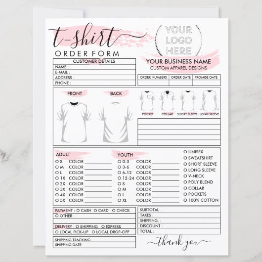 Bekleidungsformular für Bestellungen von Bekleidun (Vorderseite)