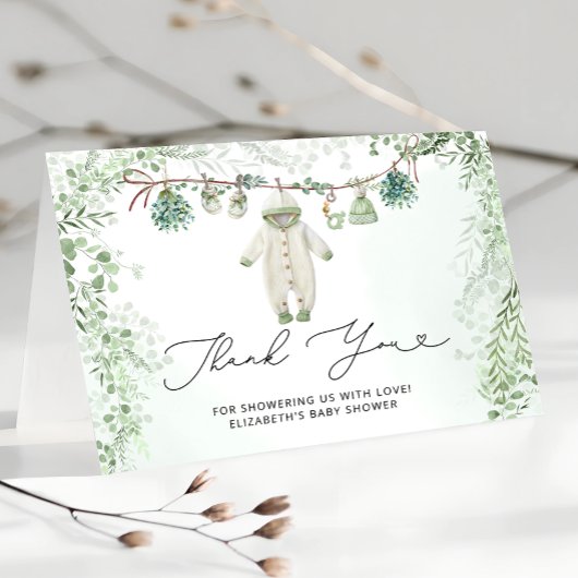 Bekleidungslinie Eucalyptus Baby Dusche Danke Kart