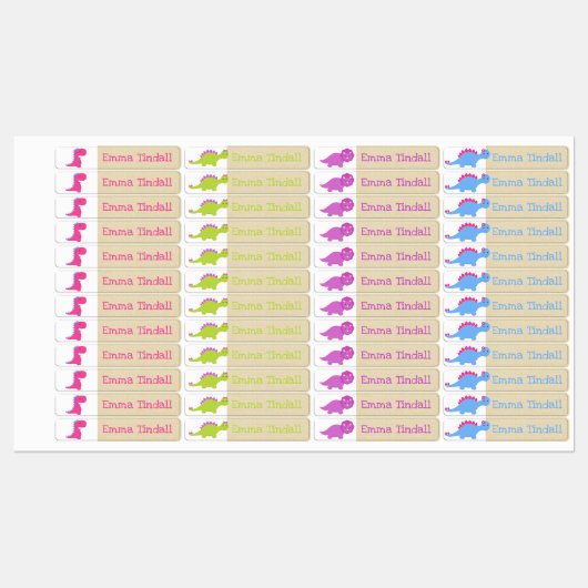 Bekleidungsmarken für Kinder - Girl-Dinosaurier Etiketten (Blatt)