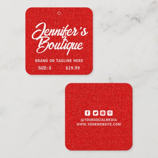 Bekleidungsmarken Small Business Red White Glitzer Telefonnummerkarte (Vorne/Hinten)