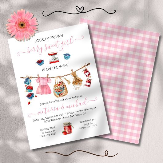 Bekleidungsmarkt Berry Sweet Baby Dusche Einladung