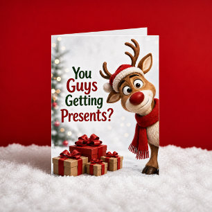Bekommen ihr Geschenke? Rentier Weihnachten Karte