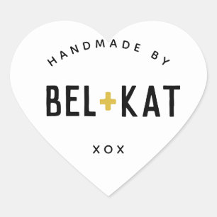 BEL + KAT HEART modernes Logo schwarzer Senf Herz-Aufkleber