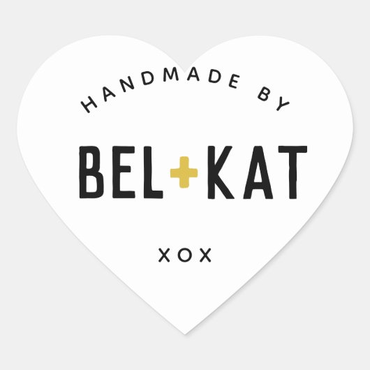 BEL + KAT HEART modernes Logo schwarzer Senf Herz-Aufkleber (Vorderseite)