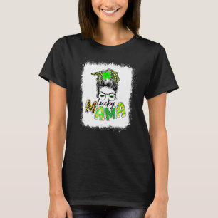 Belached Lucky Mama Messy Bun Kleeblatt St Patrick T-Shirt