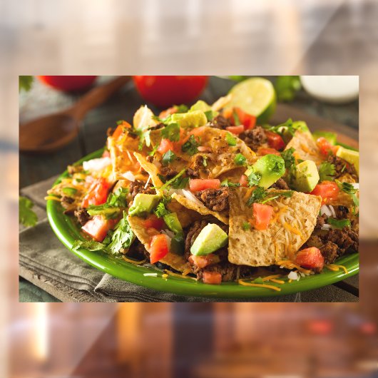 Beladenes Rindfleisch und Käse Nachos Mexican Food Fensteraufkleber (Blatt 2)