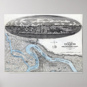 Belagerung von Vicksburg - Panoramabalkarte aus de Poster